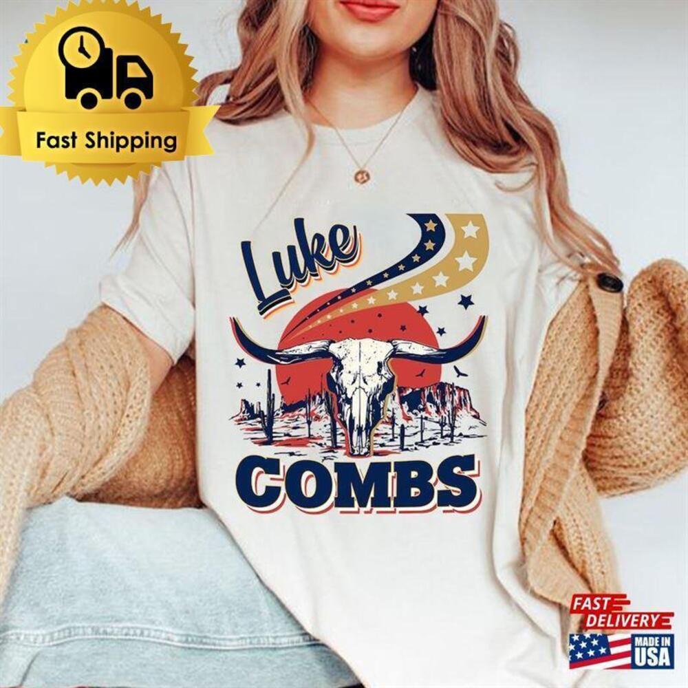 Retro Luke Combs Bullhead T-Shirt Cowboy Country Music Unisex - Picture 1 of 4